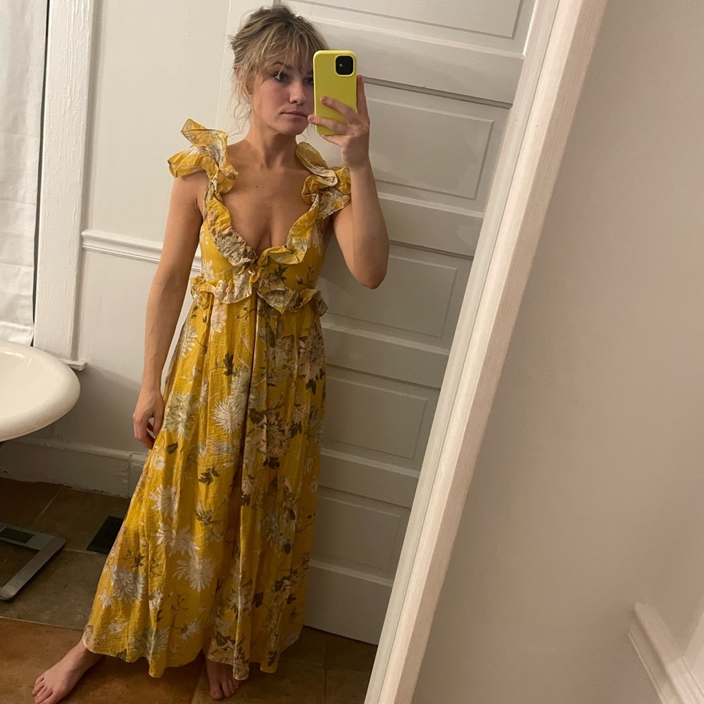 H&M yellow floral midi dress